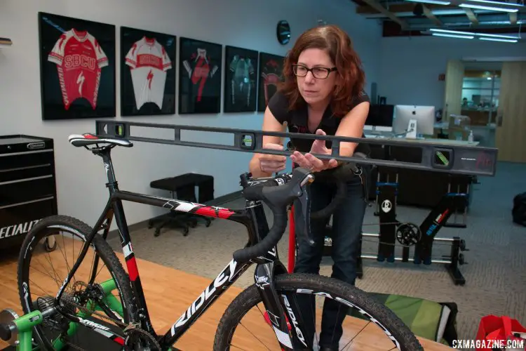 No matter how long you've been racing, a bike fit can be invaluable in addressing physical issues or adapting to a new bike, or aging body. photo: Specialized's Julie Bates helps dial in a bike fit. © Cyclocross Magazine