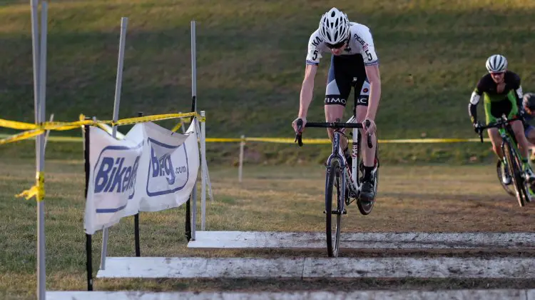 Kisseberth getting air on the stairs. 2016 Supercross cyclocross race. © Chris McIntosh