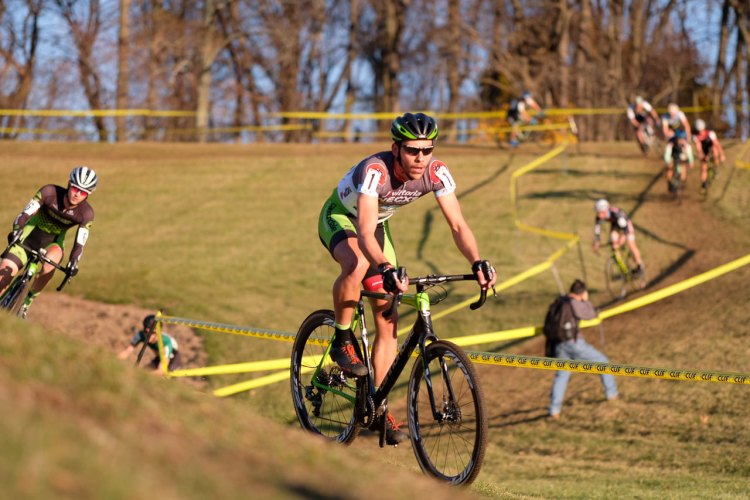 White leads early in the race, late in the day. 2016 Supercross cyclocross race. © Chris McIntosh