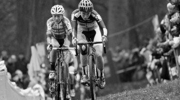 Sophie de Boer and many others tried to hold Sanne Cant's wheel, but nobody was successful in the end. 2016 Superprestige Gavere Elite Women. © B. Hazen / Cyclocross Magazine