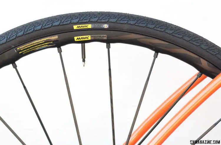 Our test bike came with Mavic Ksyrium Pro Disc All Road wheels with the Yksion gravel tires. Van Dessel WTF steel bike. © Cyclocross Magazine