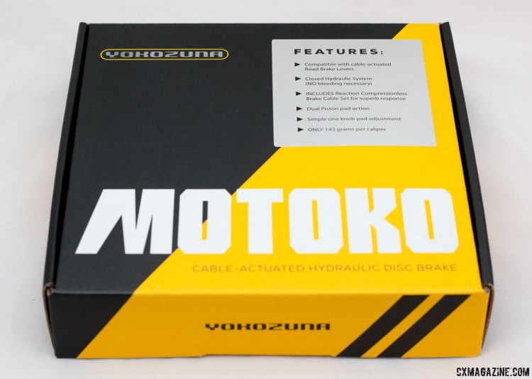 Yokozuna Motoko cable-pull hydraulic disc brake - the box includes compressionless housing, a stainless steel rotor, and the caliper for $124.99. © Cyclocross Magazine