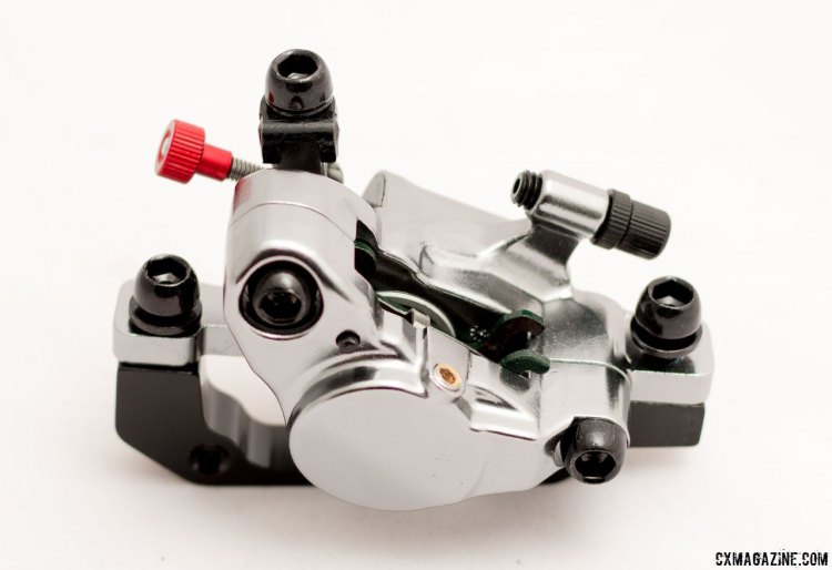 Yokozuna Motoko cable-pull hydraulic disc brake works with your mechanical road brake levers should offer more power than a full mechanical disc brake. © Cyclocross Magazine