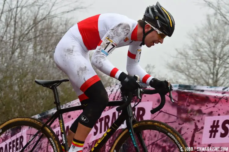 Yent Bekaert (Belgium) had a strong showing and finished in fourth place for the Zeven Junior Men's race. © C. Jobb / Cyclocross Magazine