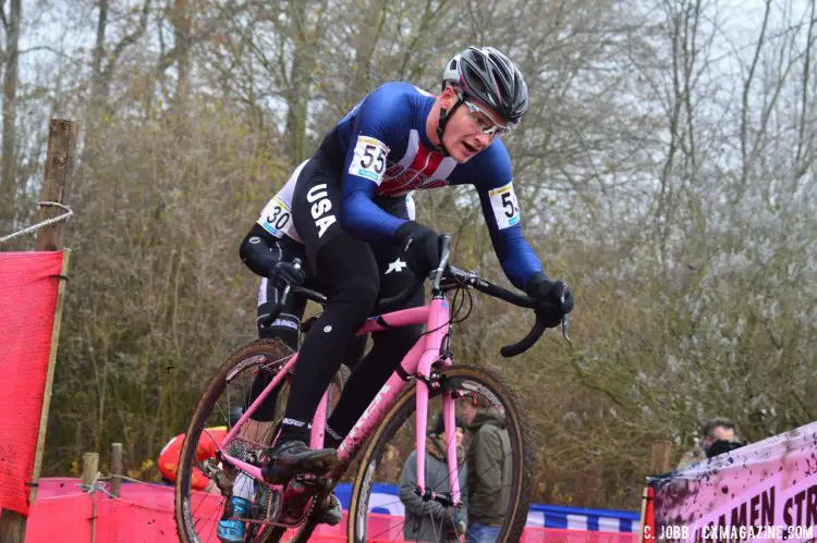 Peter Goguen (USA) had a tough race and DNF'ed at the 2016 Zeven UCI Cyclocross World Cup. © C. Jobb / Cyclocross Magazine