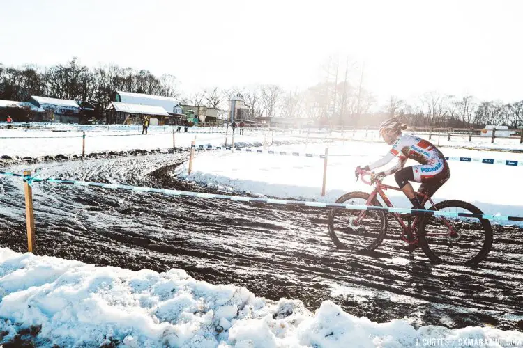 They snowy mountain town makes for memorable racing conditions. 2016 Nobeyama Rapha Super Cross Day 1. © Jeff Curtes