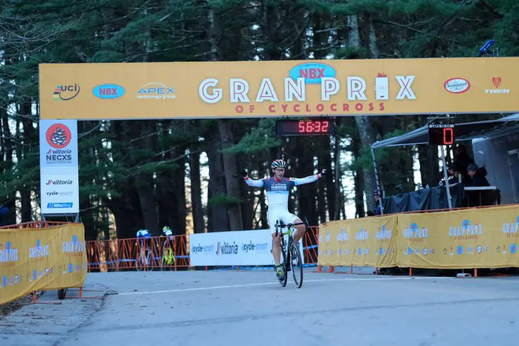 Curtis White (Cannondale p/b Cyclocrossworld.com) takes the win on Day 1 of NBX Gran Prix of Cross. © Chris McIntosh / Cyclocross Magazine