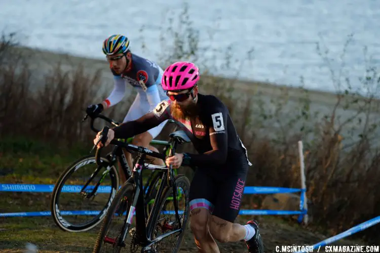 Mark McConnell (Hot Sauce Cycling/Garneau) would lead the Elite Men on lap 1. © Chris McIntosh / Cyclocross Magazine