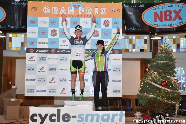 Women's U23 Vittoria Series podium, Emma White (Cannondale p/b Cyclocrossworld.com) and Turner Ramsey (KMS Cycling). © Chris McIntosh / Cyclocross Magazine