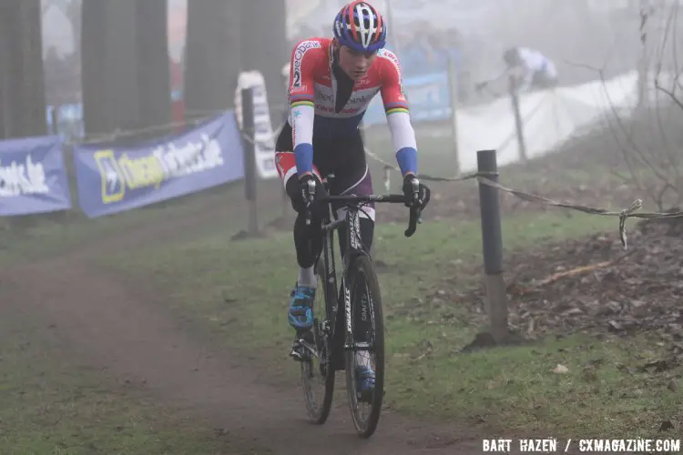 Mathieu van der Poel pulling away early on in the 2016 Azencross Elite Men's race. © Bart Hazen / Cyclocross Magazine