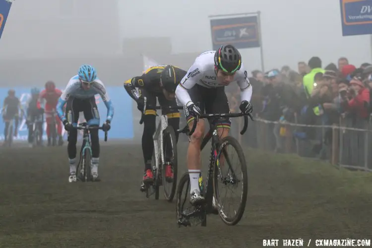 Wout van Aert leads through the whoops. 2016 Azencross Elite Men's race. © Bart Hazen / Cyclocross Magazine