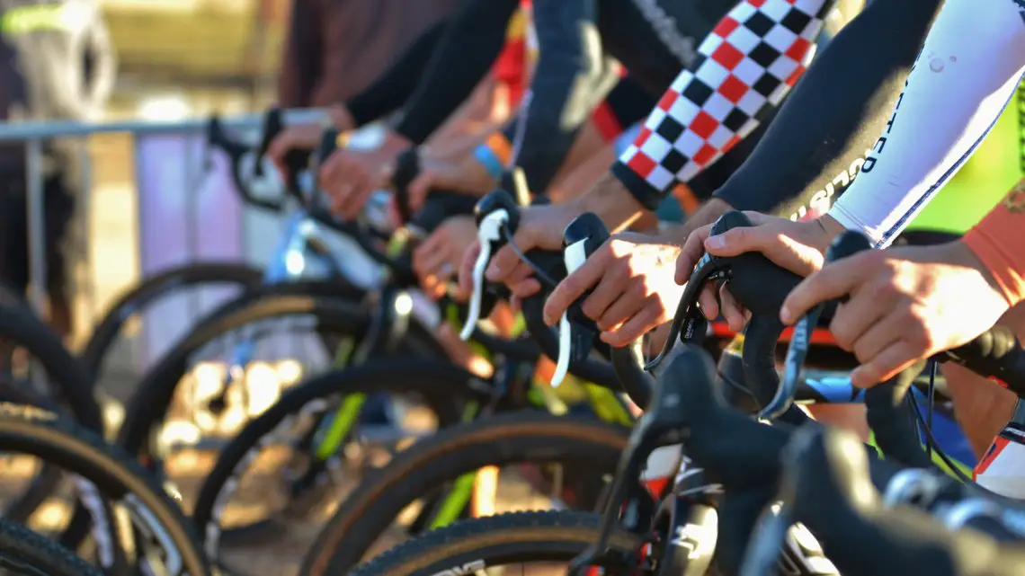 Close-up of the Elite Men's start on Day 2 of the 2016 Ruts 'N Guts event. © Cyclocross Magazine