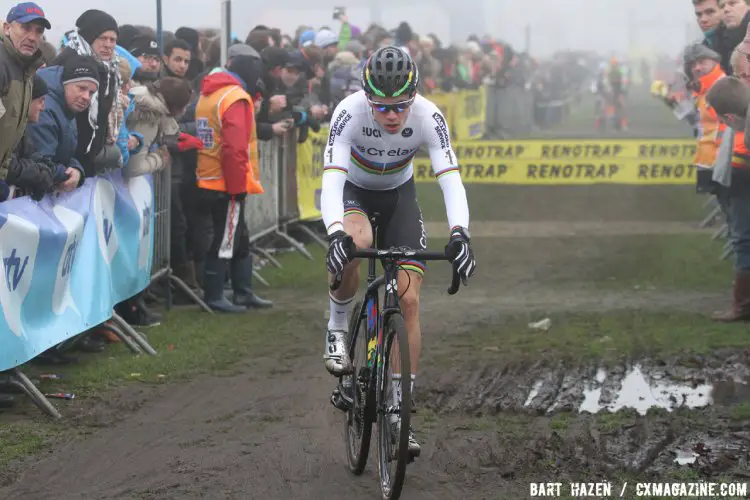 Wout van Aert leads through the mud. 2016 Azencross Elite Men's race. © Bart Hazen / Cyclocross Magazine