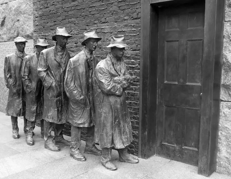 Ever have to wait in bread lines, fight in wars and wonder how you'll make it tomorrow? The Great Depression tested and hardened many, including Waldman's parents. photo: FDR Great Depression Memorial, by April and Randy via flickr