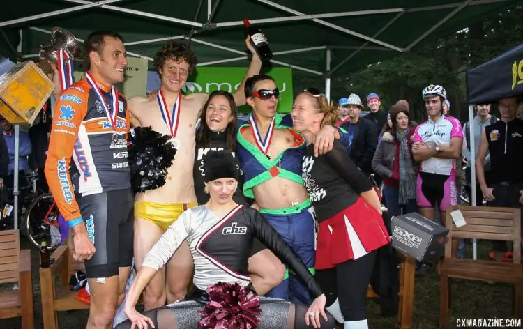 The men's podium "ceremony." TBT: First annual Singlespeed Cyclocross World Championships - SSCXWC 2007. © A. Yee / Cyclocross Magazine