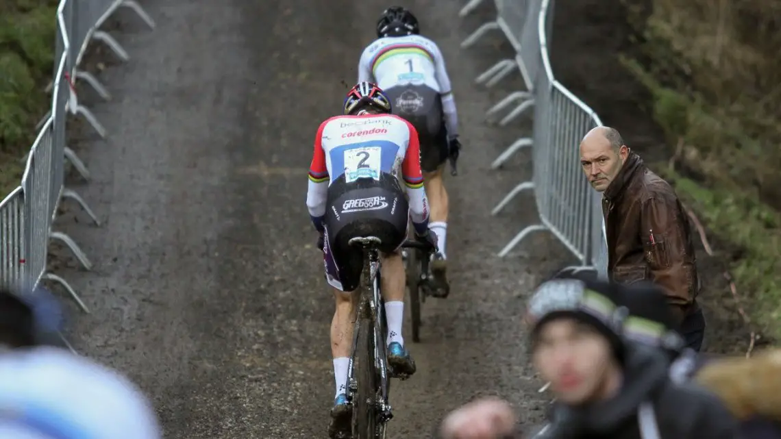 Wout van Aert ended Mathieu van der Poel's Superprestige win streak. 2016 Hansgrohe Superprestige Spa-Francorchamps. Elite Men's race. © B. Hazen / Cyclocross Magazine