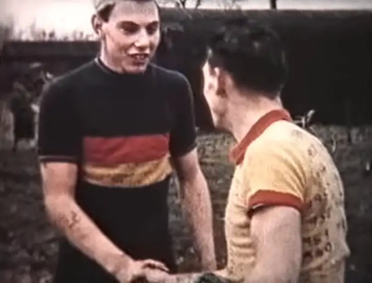 The top two at the 1960 Tyneside Vagabonds cyclocross race. The guy in Belgian colors got second. Was it a gift?