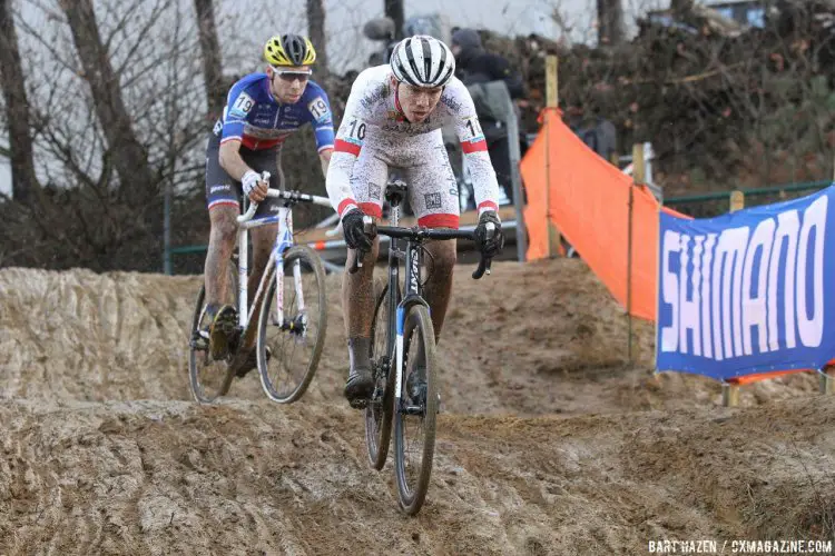 Joris Nieuwenhuis (NED) would finish in first and Clement Russo (FRA) would end up second at race's end. 2016 Zolder Cyclocross World Cup - U23 Men. © Bart Hazen / Cyclocross Magazine