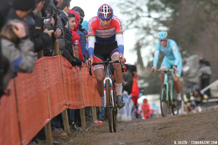 Mathieu van der Poel overcame a slow start and shoe mechanical to sit in second, but would suffer another mechanical and fade outside the top ten. 2016 Heusden-Zolder Cyclocross World Cup. Elite Men. © B. Hazen / Cyclocross Magazine