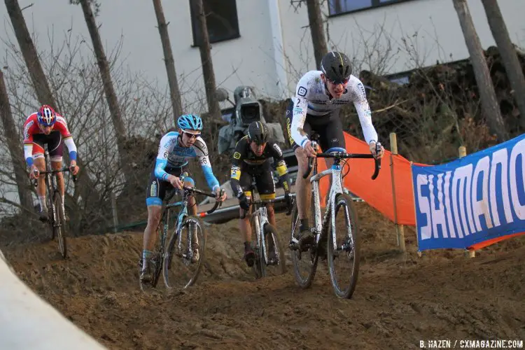 Thijs Aerts leads in the chase of Van Aert. 2016 Heusden-Zolder Cyclocross World Cup. Elite Men. © B. Hazen / Cyclocross Magazine