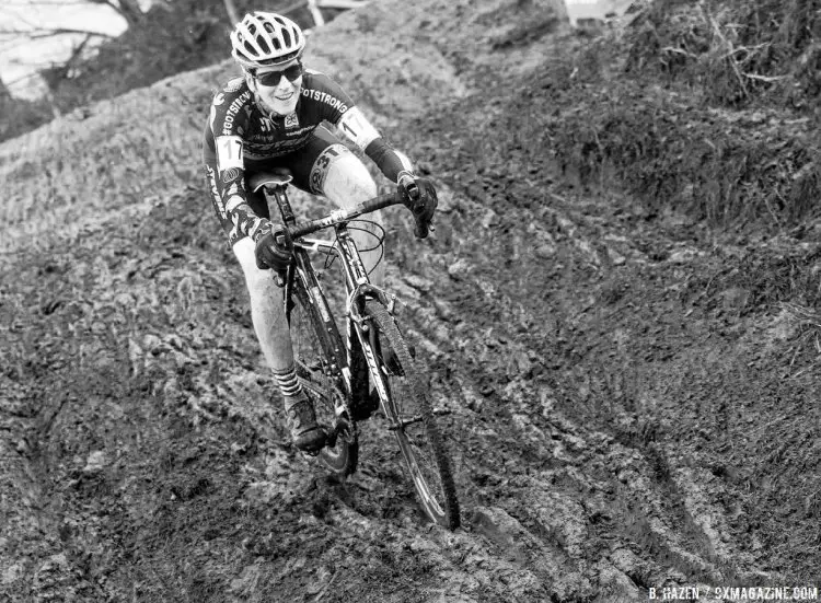 American (and Cyclocross Magazine contributor) Christine Vardaros smiles though the mud at the 2016 Zolder World Cup Elite Women's race. © B. Hazen / Cyclocross Magazine