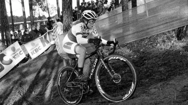 A shot of Ellen Noble (USA) on the climb at the 2016 Zolder World Cup Elite Women's race. © B. Hazen / Cyclocross Magazine