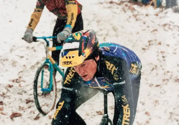 Northern California-based racers Don Myrah and Justin Robinson braving the New England snow. Robinson still races, and landed two podiums in Hartford, 21 years later. © A. Yee