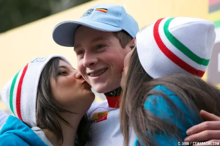 Antoine Benoist all smiles with his win. 2017 Fiuggi UCI Cyclocross World Cup. Junior Men. Italy. © C. Jobb / Cyclocross Magazine