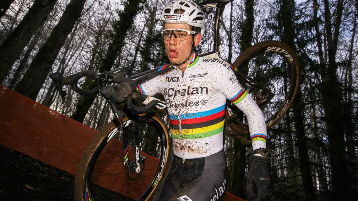 Wout Van Aert ran away from the field in Italy. 2017 Fiuggi UCI Cyclocross World Cup. Elite Men. Italy. © C. Jobb / Cyclocross Magazine