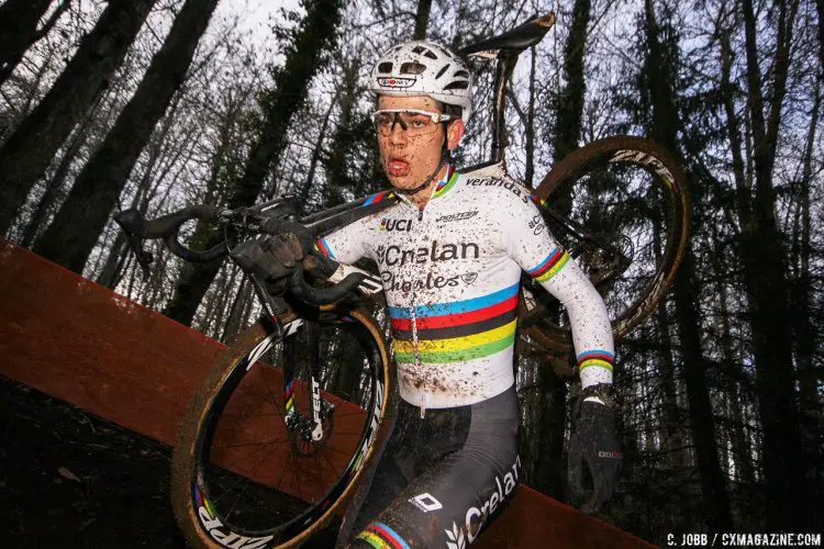 Wout Van Aert ran away from the field in Italy. 2017 Fiuggi UCI Cyclocross World Cup. Elite Men. Italy. © C. Jobb / Cyclocross Magazine