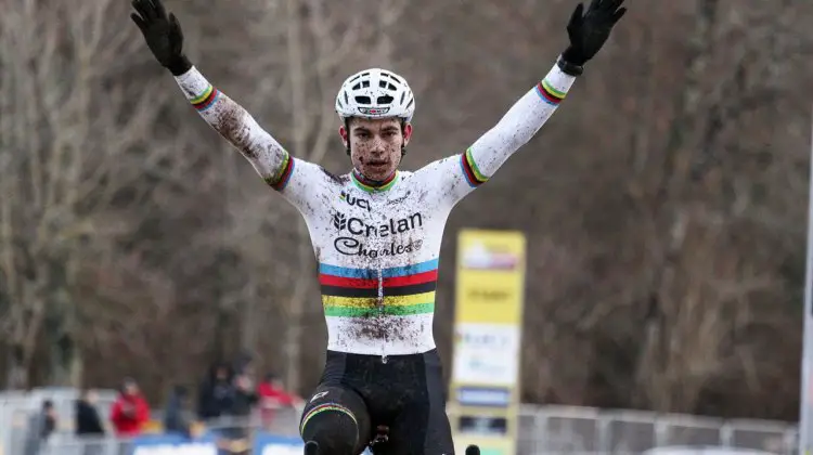 Wout van Aert wins the 2017 Fiuggi UCI Cyclocross World Cup and locks up the World Cup overall. Elite Men. Italy. © C. Jobb / Cyclocross Magazine