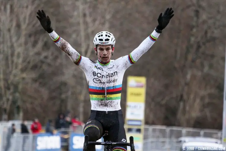 Wout van Aert wins the 2017 Fiuggi UCI Cyclocross World Cup and locks up the World Cup overall. Elite Men. Italy. © C. Jobb / Cyclocross Magazine