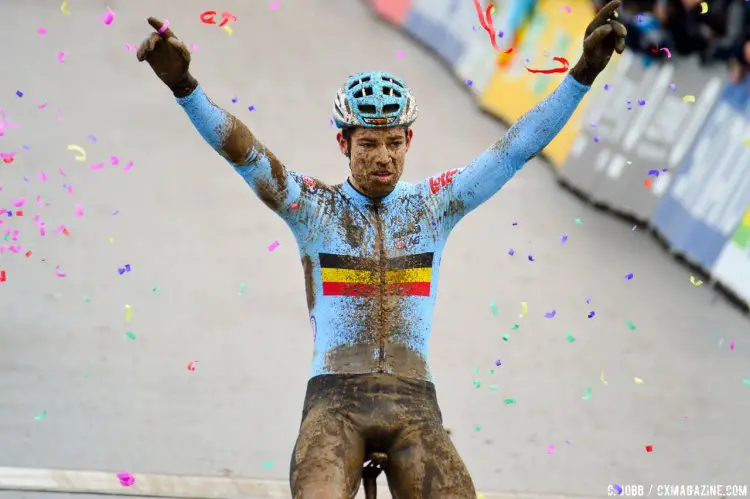 Wout van Aert defends his rainbow jersey. Elite Men. 2017 UCI Cyclocross World Championships, Bieles, Luxembourg. © C. Jobb / Cyclocross Magazine