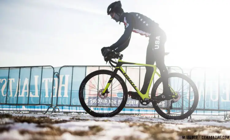 Denzel Stephenson, our new Junior Men's National Champion, will have the spotlight on him Saturday morning. UCI Cyclocross World Championships, Bieles, Luxembourg. 1/27/2017 Training. © M. Hilger / Cyclocross Magazine