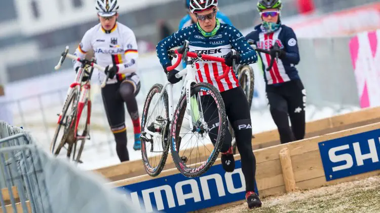 Compton leads the pack in recon, and leads the Americans in most medals at Words. UCI Cyclocross World Championships, Bieles, Luxembourg. 1/27/2017 Training. © M. Hilger / Cyclocross Magazine