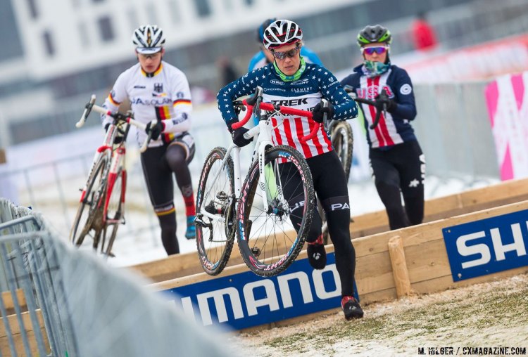 Compton leads the pack in recon, and leads the Americans in most medals at Words. UCI Cyclocross World Championships, Bieles, Luxembourg. 1/27/2017 Training. © M. Hilger / Cyclocross Magazine