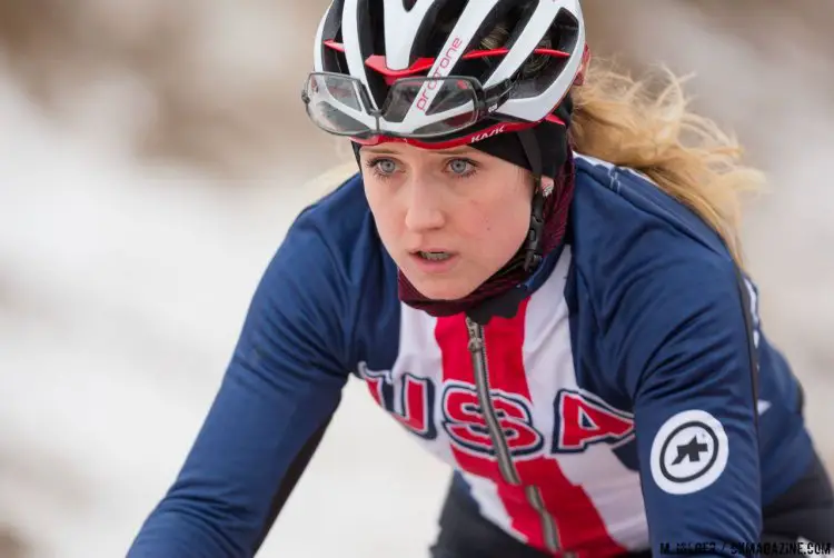 Ellen Noble (USA) as focused as ever in her last year as a U23. UCI Cyclocross World Championships, Bieles, Luxembourg. 1/27/2017 Training. © M. Hilger / Cyclocross Magazine