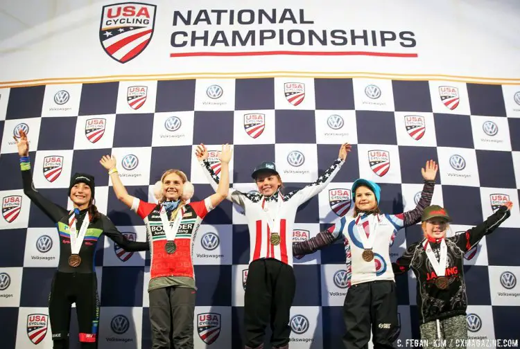 The future is here. These young champions took on a difficult course and inspired adults. 2017 Cyclocross National Championship, Junior Women 11-12. © C. Fegan-Kim / Cyclocross Magazine