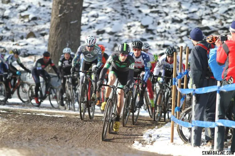 The race through the first turn. 2017 Cyclocross National Championships, Masters Men 55-59. © D. Mable / Cyclocross Magazine