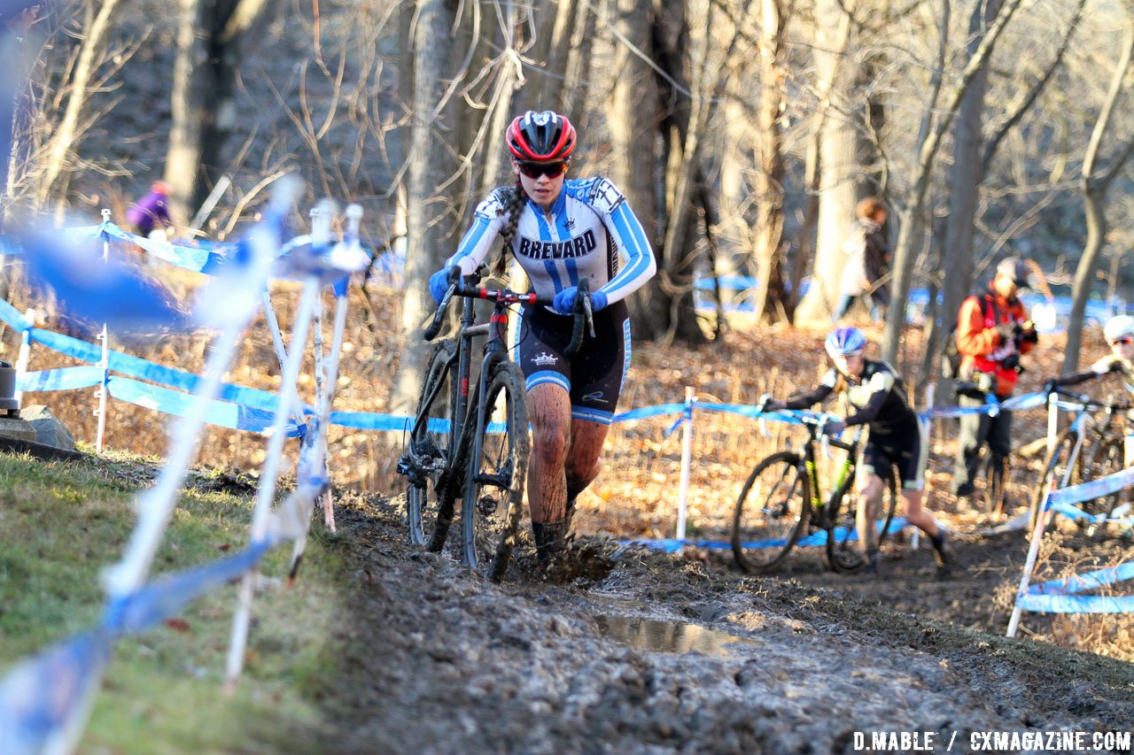 Allison Arensman in the lead before Finchamp comes back. 2017 Cyclocross National Championships, Women's Collegiate Varsity Race. © D. Mable / Cyclocross Magazine