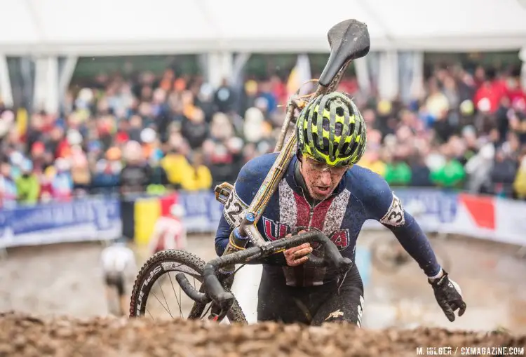 Gage Hecht climbed the steeps of Bieles to 31st. U23 Men. 2017 UCI Cyclocross World Championships, Bieles, Luxembourg. © M. Hilger / Cyclocross Magazine