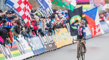 Noble was ecstatic with her silver medal-winning ride. 2017 UCI Cyclocross World Championships, Bieles, Luxembourg. © M. Hilger / Cyclocross Magazine