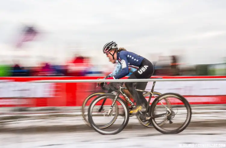 Miller giving chase, on her way to 13th, ending an impressive season. 2017 UCI Cyclocross World Championships, Bieles, Luxembourg. © M. Hilger / Cyclocross Magazine