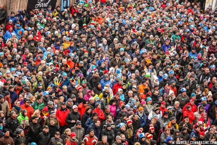 The crowd definitely showed up on Sunday for the Elite Men. 2017 UCI Cyclocross World Championships, Bieles, Luxembourg. © M. Hilger / Cyclocross Magazine