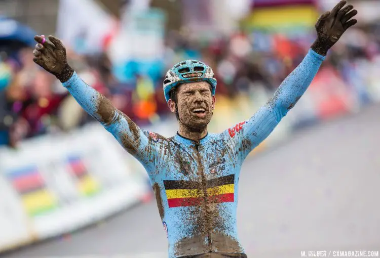 Wout van Aert is in disbelief with his title defense. Elite Men. 2017 UCI Cyclocross World Championships, Bieles, Luxembourg. © M. Hilger / Cyclocross Magazine