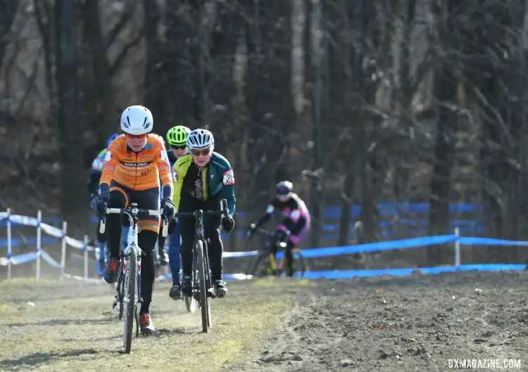 Deirdre Garvey grabbed the holeshot. 2017 Cyclocross National Championships, Masters Women 55-59. © A. Yee / Cyclocross Magazine