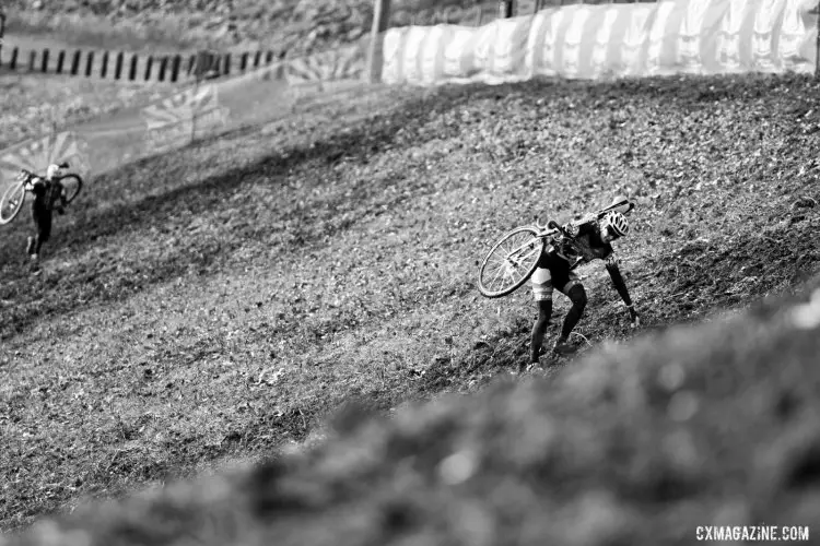 Kimberly Chance holds on tight to keep her lead to win the 2017 Cyclocross National Championships, Masters Women 55-59. © A. Yee / Cyclocross Magazine