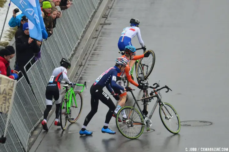 Calder Wood had tough luck at the start of the race. Junior Men - 2017 UCI Cyclocross World Championships, Bieles, Luxembourg. © C. Jobb / Cyclocross Magazine