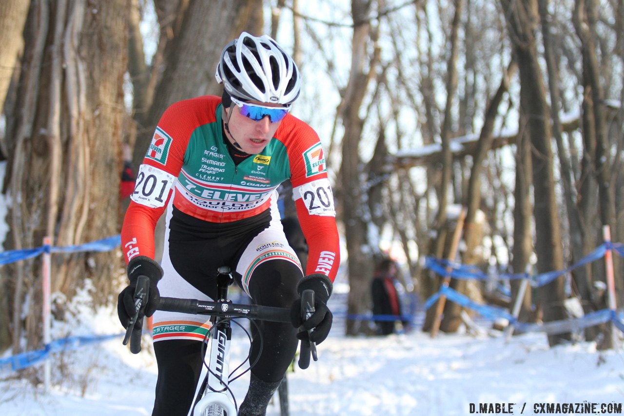 Denzel Stephenson shown leading early in the race. 2017 Cyclocross National Championships, Junior Men 17-18. © D. Mable / Cyclocross Magazine