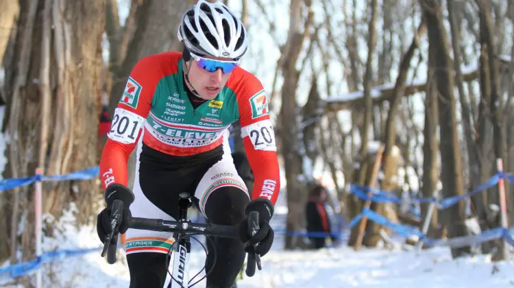 Denzel Stephenson shown leading early in the race. 2017 Cyclocross National Championships, Junior Men 17-18. © D. Mable / Cyclocross Magazine